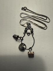 Vintage Sterling Silver Charm Holder with 3 Baskets on Box Chain
