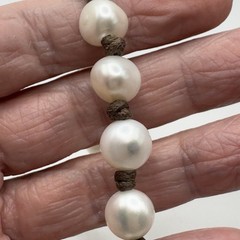 Baroque Pearls & Cross Bracelet Brown Cord Bolo Gold Tone Religious Stackable