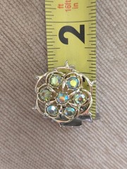 Sarah Coventry Signed Pendant Brooch Earrings Set Rhinestones Aurora Borealis￼