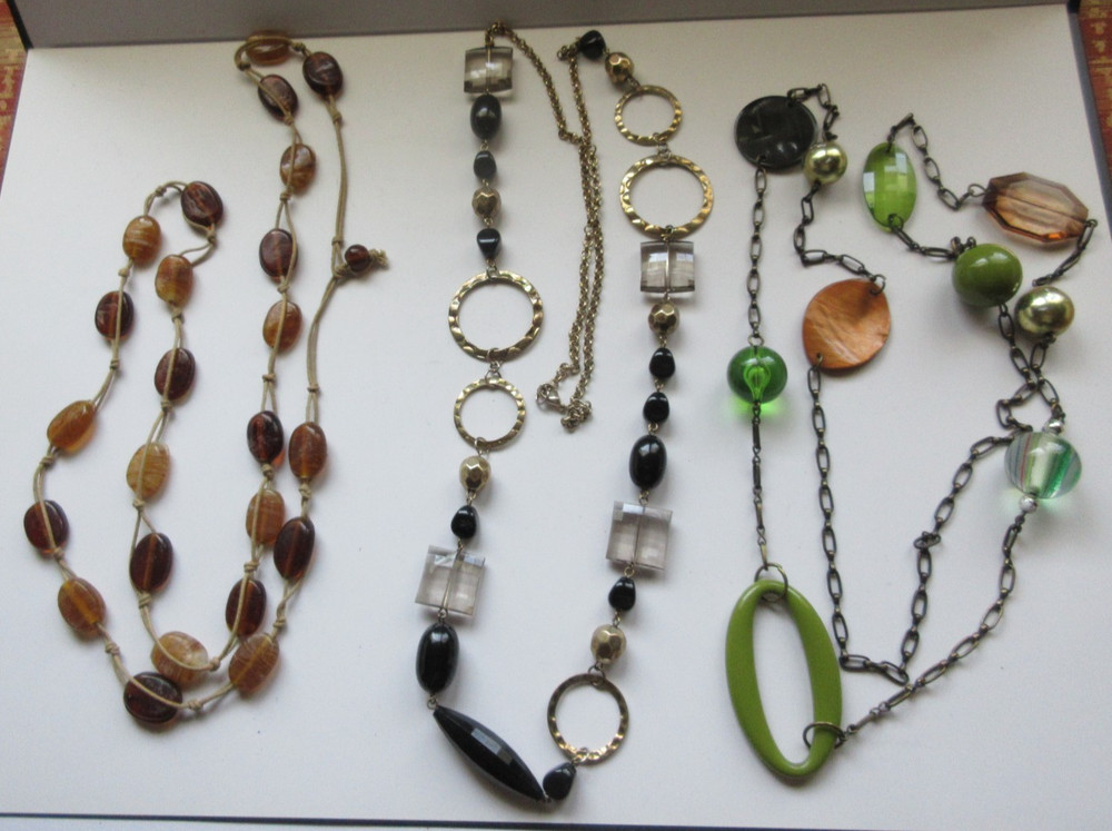 Vintage 3 MCM Necklaces Lot-Glass Metal Lucite Plastic