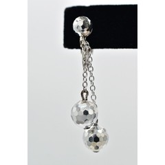 Vintage Crystal Clip On Earrings Silver Chain Disco Ball Chain Drop 1950s A23