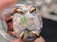 🔥 ANTIQUE 10K GOLD THICK BAND RING BRIGHT GALAXY BOULDER OPAL STONE 8.5 GRAMS