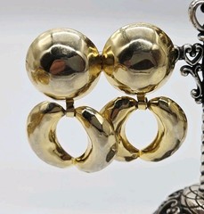 Doorknocker Earrings Clip on Gold tone faceted sculptured Mogul Vintage 2.5 in