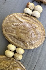 VTG Egyptian Theme Hand Carved Yak Bone Bracelet 5 Symbols/Tibetan Artisans Made