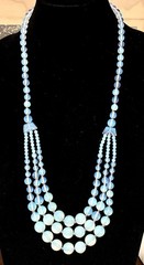 VTG CZECH Art Deco Graduated Blue OPALINE GLASS Triple Strand Festoon NECKLACE