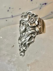 Art Nouveau ring face art deco band size 4 sterling silver women girls