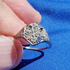 Original EARTH MINED DIAMOND Deco Engagement Ring Vintage Solid 14K WHITE GOLD