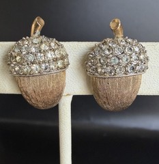 Lot Marvella Acorn Earrings Clear Rhinestone Gold & Unsigned Pearl Brooch!!