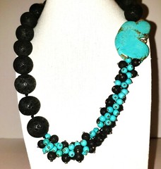 Vintage Lava Turquoise Necklace Kingman Statement Bead Collectible Art Jewelry