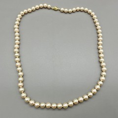 Vintage Marvella Faux Pearl Necklace 22″ Cream Beaded Strand Gold Tone Clasp
