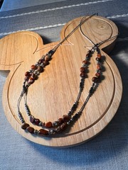 Vintage Amber and Earth tones two strand that are Silver toned Necklace J110
