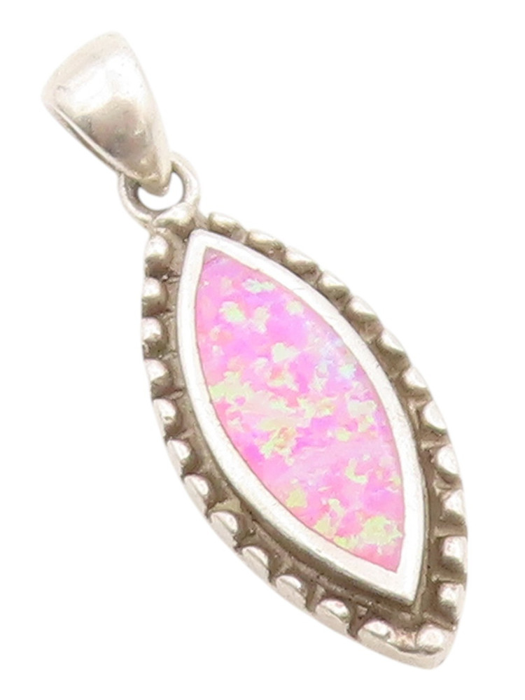 925 Sterling Silver Vintage Pendant Marquise Shape Pink Opal PT24697