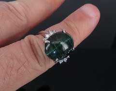8.05ct Natural Cat’s Eye Green Tourmaline 0.26ct Diamond Platinum Ring Size 6.75