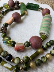 Vintage 1950s-1960s Bohemian Mixed Media Bead Necklace Green Purple Stones