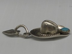 Sterling Silver Cowboy Hat Charm W/ Turquoise Stone | .925 1.8 Grams | Free Ship