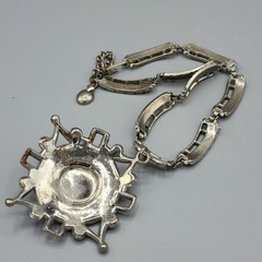 1970-80s Silver Tone Greek Key Revival Helios Sun God Face Pendant Necklace