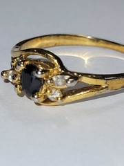 Vintage Genuine Sapphire & Simulated Diamond Trilogy Engagement Ring Size 7