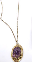Vintage Amethyst Cluster Pendant Necklace Gold Tone Purple Stone Germany 18 in
