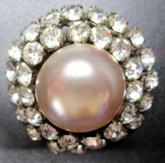 1950’s French Ice Rhinestone Faux Pearl Trombone Clasp Vintage Pin Brooch