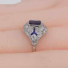 Art Deco Style 2.5Ct Sapphire Lab Created Diamond 14K White Gold FN Wedding Ring