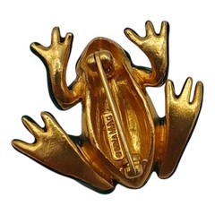 Metropolitan Museum of Art Signed MMA MAd Gold Tone Green Enamel Frog Brooch Pin