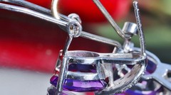 14k white gold 3.10ct amethyst diamond omega back earrings handmade 3.85gr