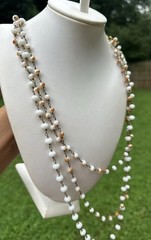 3-Layer Beaded Necklace Gold Tone Multicolor Neutral Boho Chic Long