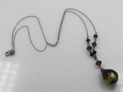 925 sterling silver purple blown art glass tear drop pendant chain necklace 18″