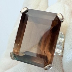 Vintage Signed 925 Sterling Silver Ring Size 9 FAS w/ Large Glass Stone