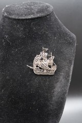 Vtg Brooch Pin Silver 800 Filigree Galleon Masted Ship Brooch Exquisite Detail