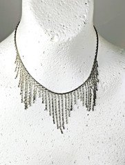 Vintage Fringe Tassel Necklace Black Gunmetal Flapper Era Glamorous