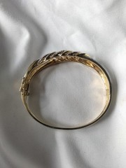 Glamorous Signed BR KRN Faux Marcasite & Goldtone Clamper Bracelet 7″