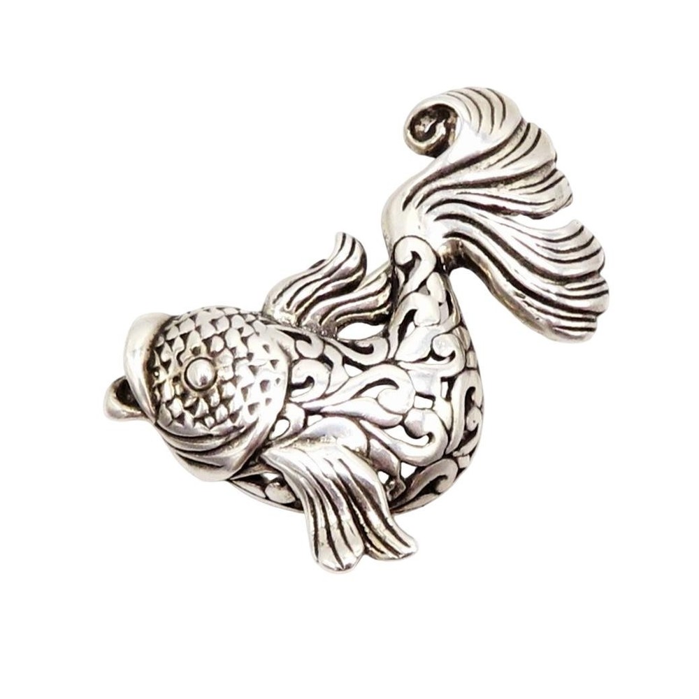 Vintage Jezlaine 925 Sterling Silver Koi Fish Brooch Pin