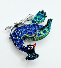 Silver Tone Multicolor Enamel & Cobalt Blue Rhinestones Peacock Brooch Vintage