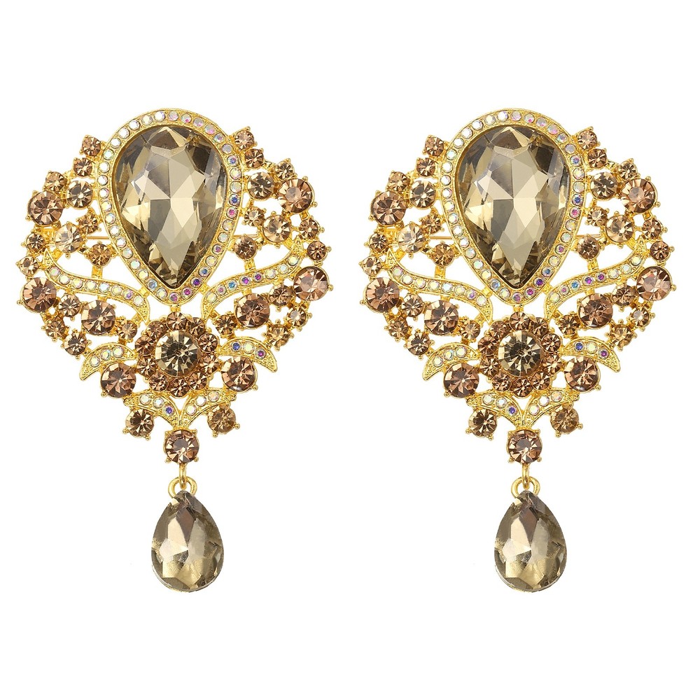 2 Pcs Large Rhinestone Brooch for Women, Champagne(3.5×2.2 Inch)