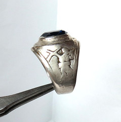 VG STERLING SILVER MENS MILITARY SNIPER BLUE SAPPHIRE RING SZ 10.25 & 21MM 11gr