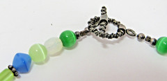 Vintage Silver Tone Glass Bead Necklace Floral Boho Retro Green Mod #J