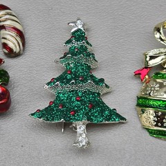 Vintage Christmas Brooch Lot Candy Cane Tree Ornament Bell Gift Jane Signed 6 Pc