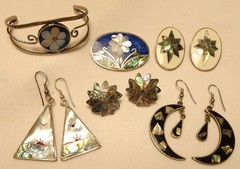 Vintage Alpaca Jewelry Lot Bracelet Brooch Pendant Earrings Clip Screw Pierced