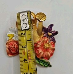 Vintage Tona Brooch Gold Tone Watering Can & Flower Brooch 1.75″ Signed