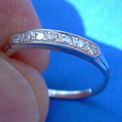 Original EARTH MINED DIAMOND Deco Wedding Band 14K WHITE GOLD Antique Slim Ring