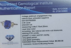 Vintage Platinum Engagement Ring 2.04CT.Natural Untreated Blue Sapphire GIA Cert