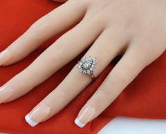 Vintage Ring Solid 14K White Gold Diamonds Engagement Starburst Jewelry Size 5