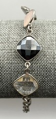 Vintage Sterling Silver 925 Faceted Gemstone Bracelet Rutilated and Rose Quartz