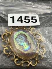 Vintage Huge AB Aurora Borealis Rainbow Glass Cameo Intaglio Brooch Gold Tone