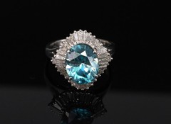 Fine 6.11ct Natural Neon Blue Zircon & 1.50ct Diamond Platinum Ring Size 9.25