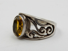 VINTAGE CITRINE STERLING SILVER SETTING HIPPY ART FASHION RING ~ SIZE: 8