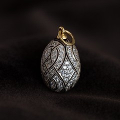 Vintage Soviet Era c.1990 Fully Pavé Enamel Egg Pendant 18k 750 Gold 960 Silver