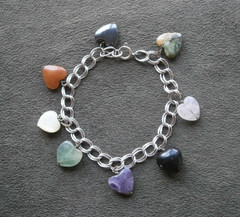 Semi Precious Stones Double Link Vtg Sterling Silver Charm Bracelet 6.75″~ 12.8g