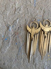 Vintage Brass Earrings Broken Tribal Statement Dangle Unstamped 3.5 Inches NG